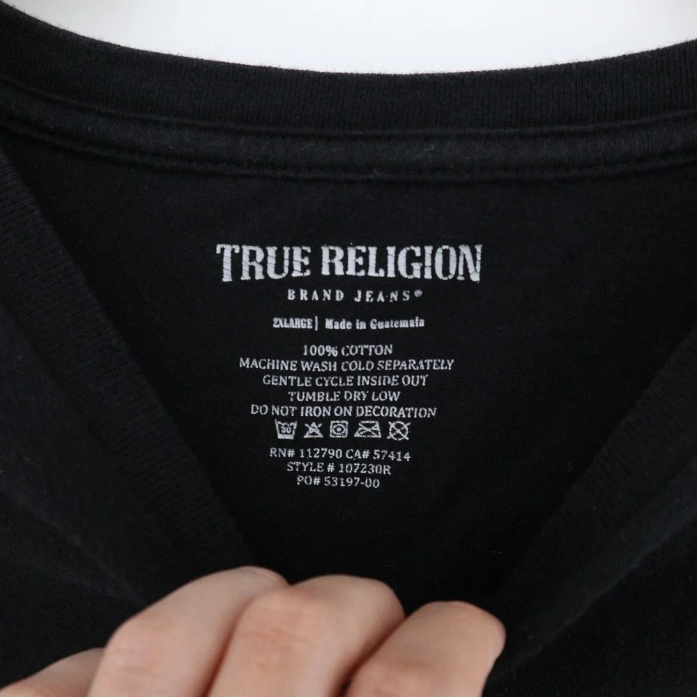 True Religion T-Shirt Mens 2XL Black Streetwear Y2K Logo Graphic Good